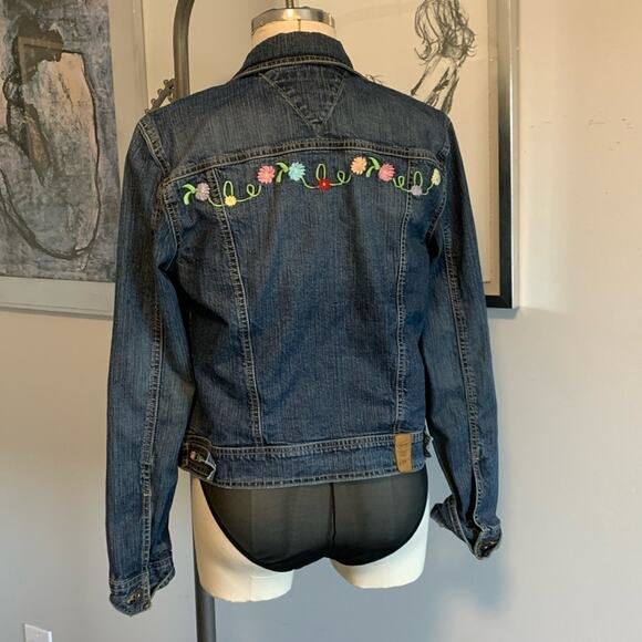 Vintage 2005 Tommy Hilfiger Floral Embroidered Denim Jean Jacket Women's Medium - Picture 3 of 8